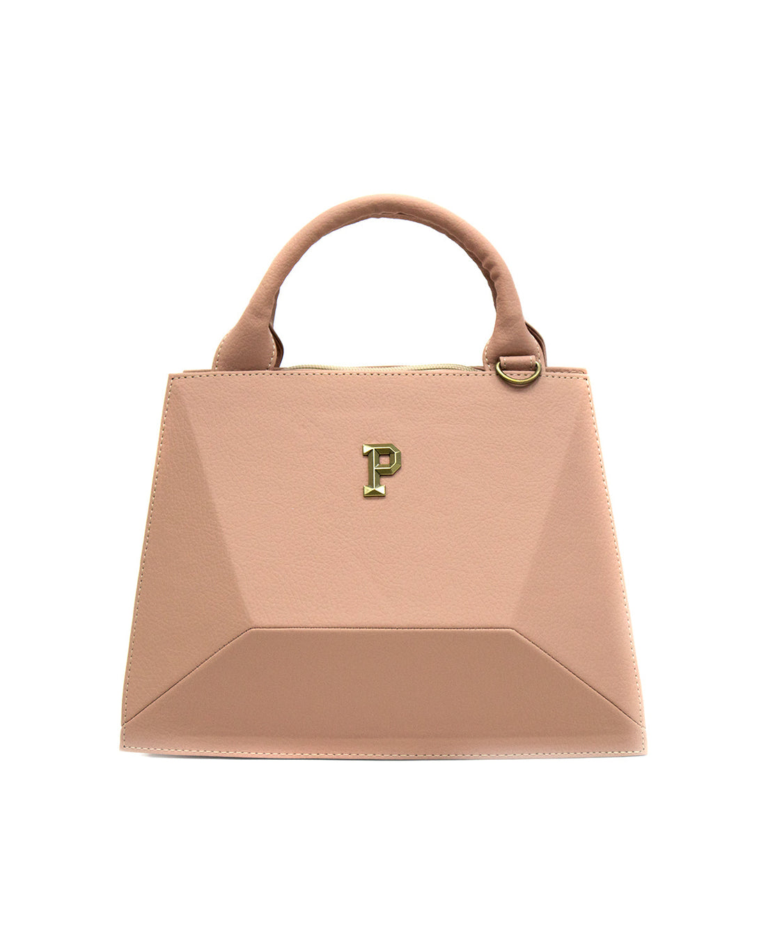 Cartera estructurada para mujer en PVC con bolsillo interno y correa ajustable.