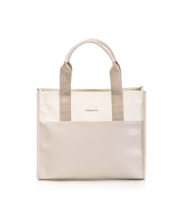 Bolso Shopping Clásico Taupe x Crema
